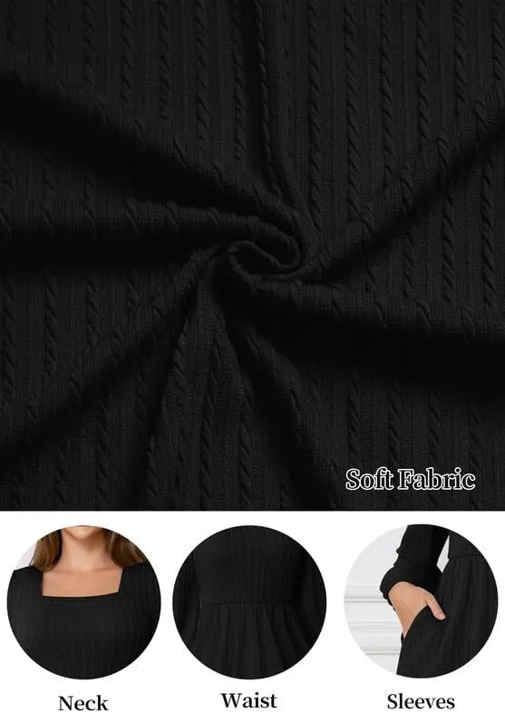 Womens Dresses 2024 Long Sleeve Square Neck Casual Fall Winter Short Tunic Sweater Dress with Pockets