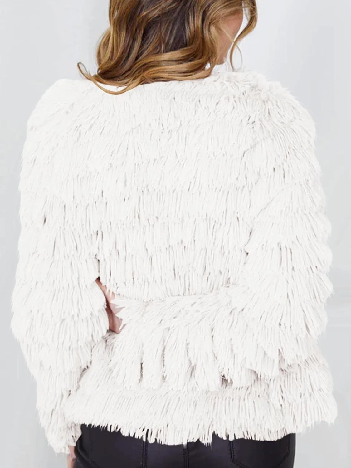 Womens Open Front Faux Fur Cardigan Vintage Parka Shaggy Jacket Coat