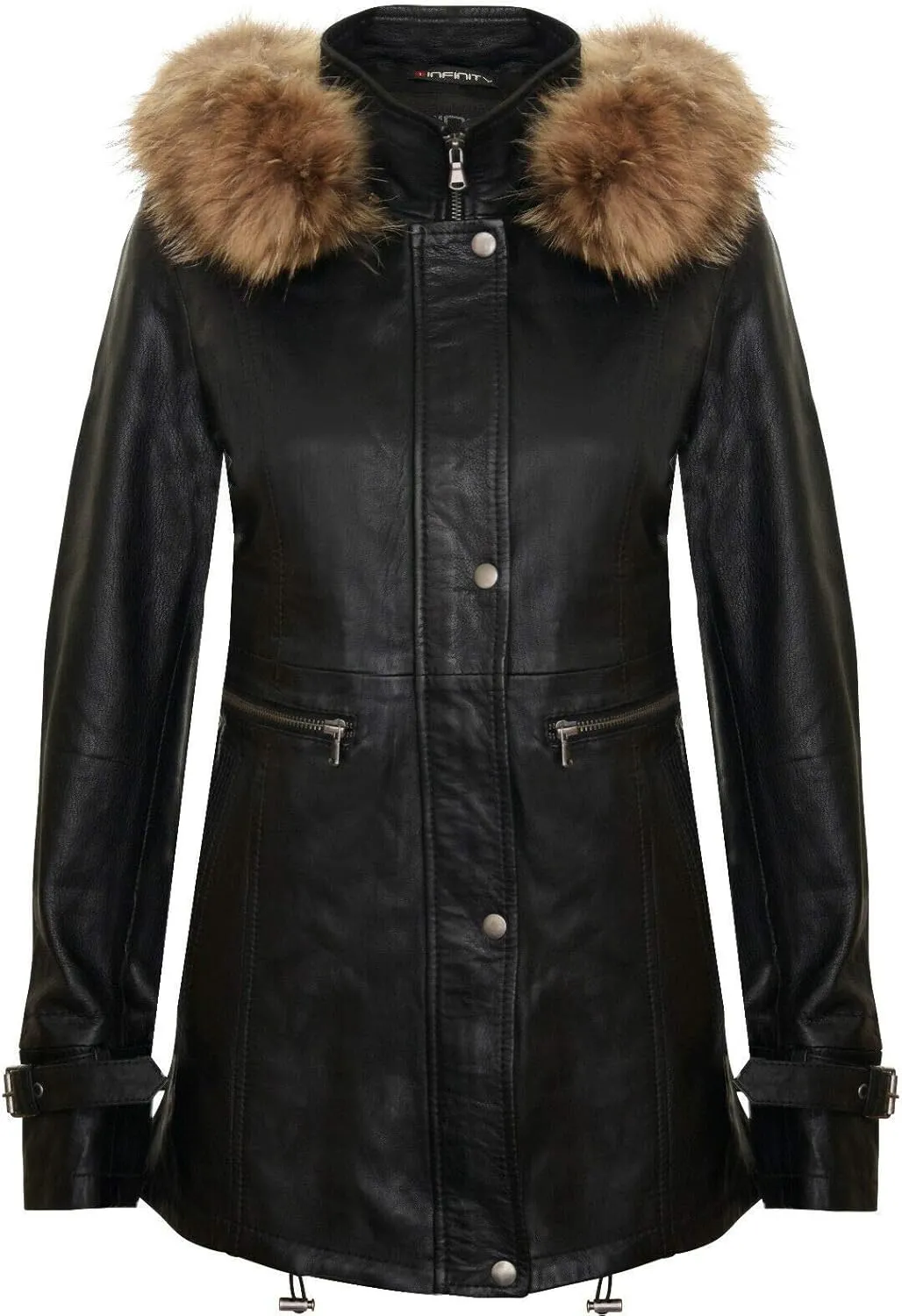 Women's Warm Leather Jacket Detachable Hooded Parker Trench Coat