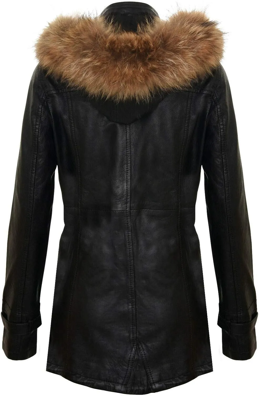 Women's Warm Leather Jacket Detachable Hooded Parker Trench Coat