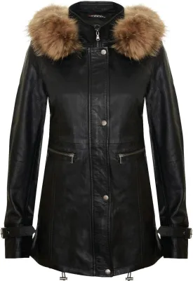 Women's Warm Leather Jacket Detachable Hooded Parker Trench Coat