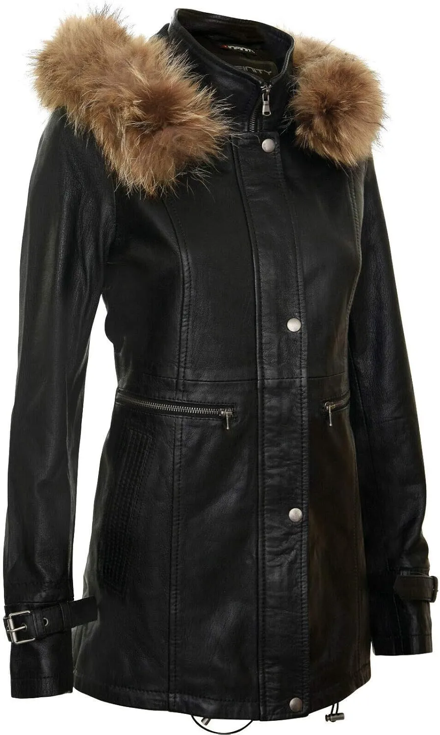 Women's Warm Leather Jacket Detachable Hooded Parker Trench Coat