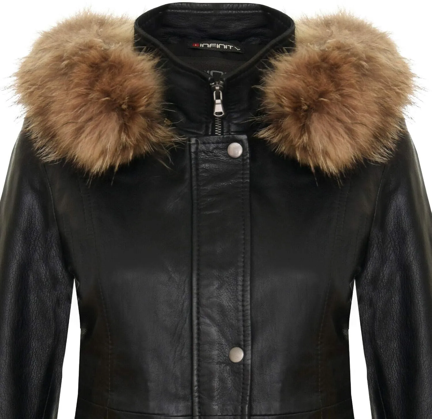 Women's Warm Leather Jacket Detachable Hooded Parker Trench Coat