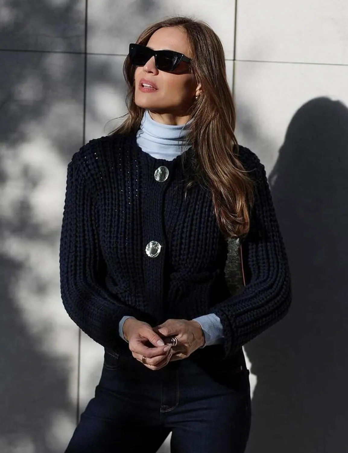 Wyeysyt Women's Cropped Cardigan Sweater Button Down Long Sleeve Chunky Knit Sweater Coat