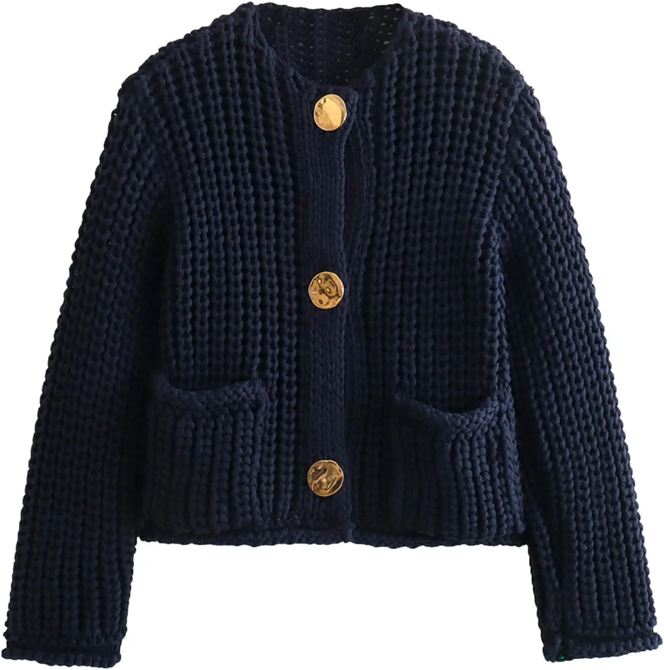 Wyeysyt Women's Cropped Cardigan Sweater Button Down Long Sleeve Chunky Knit Sweater Coat
