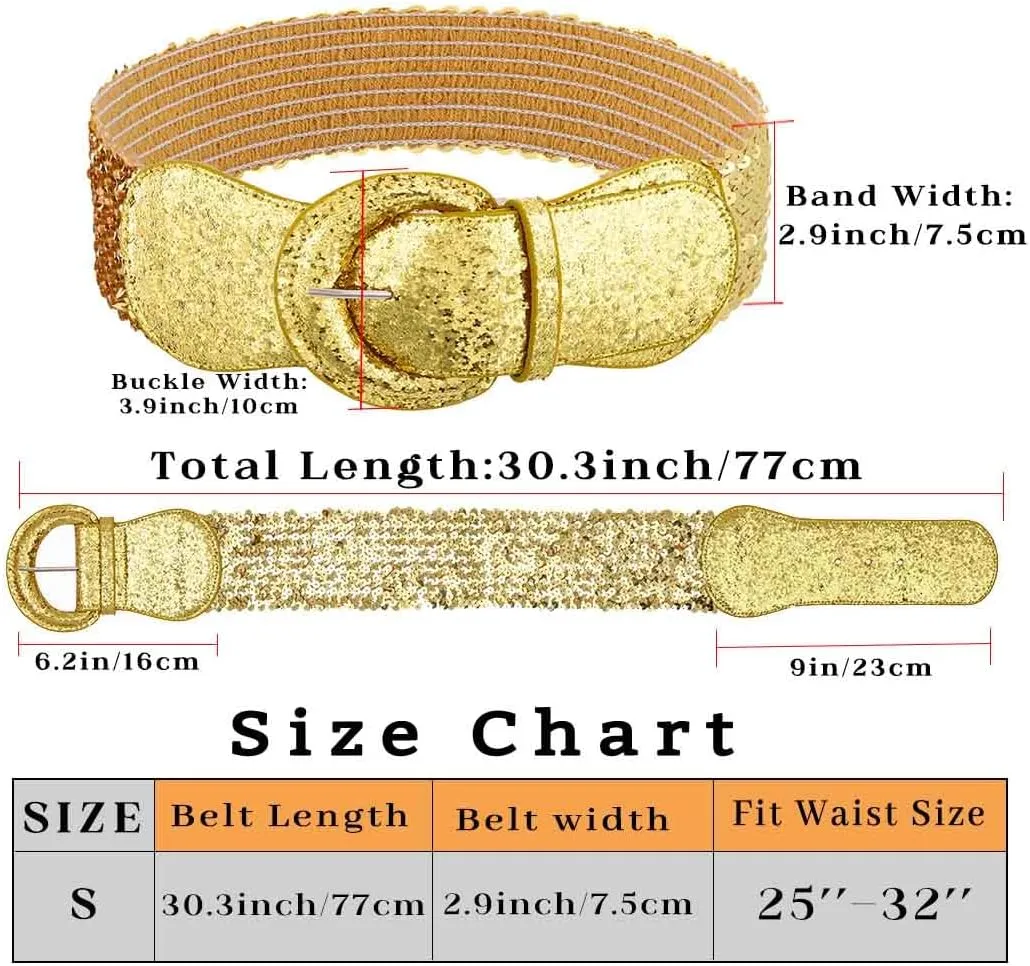 Yalice Sparkle Elastic Waist Belt for Women Stretchy Wide Dress Belts Bling Ladies Waistband with Sequins