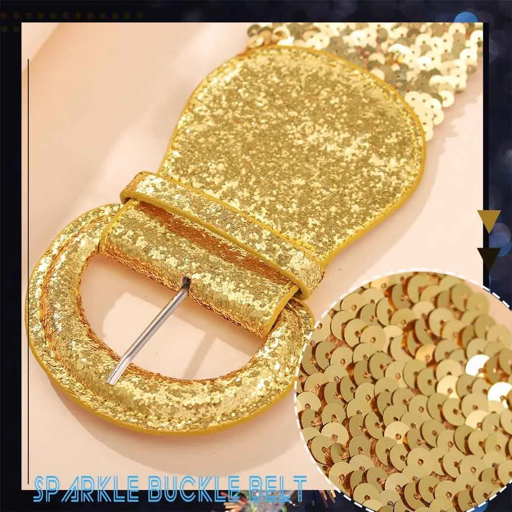 Yalice Sparkle Elastic Waist Belt for Women Stretchy Wide Dress Belts Bling Ladies Waistband with Sequins