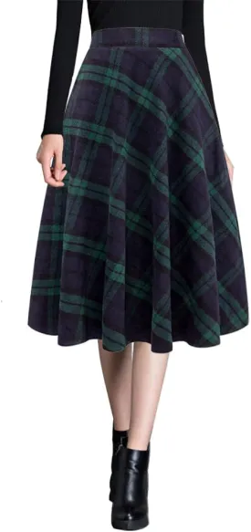 Ylingjun Womens Warm Wool Midi Skirts Winter Fall High Elastic Waist A line Flared Woolen Skirts